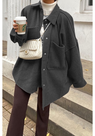 Madmext Mad Girls Antrasit Over Size Gömlek Ceket Mg1281-antrasit Antrasit
