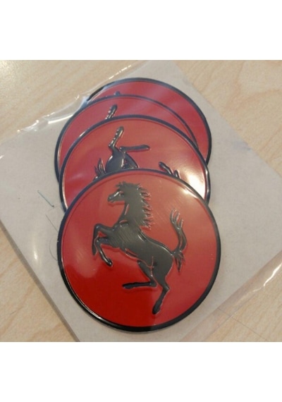 Ferrari Jant Göbeği Yapıştırma Sticker Kırmızı 59mm 4 Adet