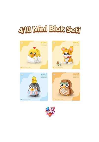 Loz Micro Block 4'lü Sevimli Hayvan Seti 4 Farklı Model Dekoratif Oyuncak Yapım Seti Yapı Blok Seti