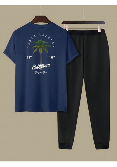 Uyguntarz Unisex 2'li California Baskılı Eşofman Takımı Lacivert