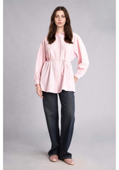 Defacto Relax Fıt Kırışık Dokulu Kumaş Uzun Kollu Açık Pembe Tunik H7714ax26hspn645 Pembe-pn645
