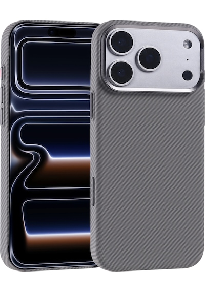 Apple Uyumlu iPad iPhone 17 Pro Kılıf M-safe Şarj Özellikli Karbon Fiber Görünümlü Zore Nekst Kapak Gümüş