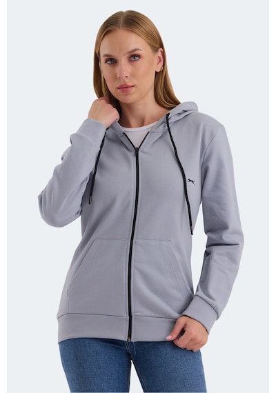 Slazenger Katya Kadın Fermuarlı Kapüşonlu Cepli Gri Sweatshirt Gri