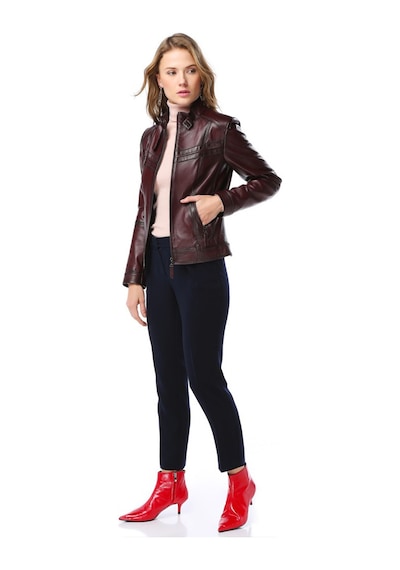Dericlub Siena Kadın Slim Fit Hakiki Deri Mont Bordo Null Bordo