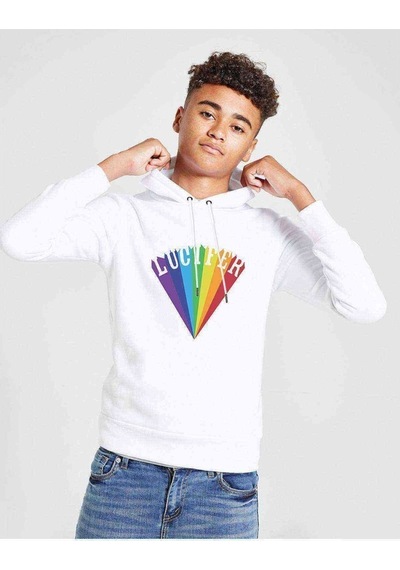 Tshirthane Lucifer Rising Baskılı Unisex Çocuk Kapüşonlu Beyaz Sweatshirt