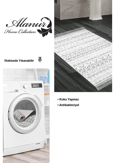 Dekoreko Kaymaz Taban Djt Banyo Halısı Trend Saçaklı Iskandinav F5078 gri