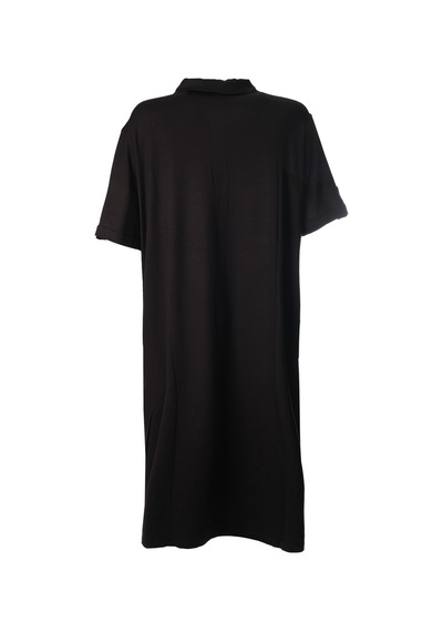 Faik Sönmez Oversize Polo Yaka Midi Elbise - Günlük Şıklık Siyah