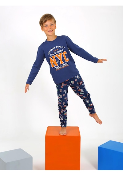 Vitmo Erkek Çocuk Uzun Kollu Pamuklu Pijama Takımı West Coast İndigo