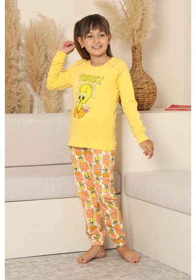 Miniğimin Cicileri Sevimli Civciv Baskılı Kız Çocuk Pijama Ta... Sarı