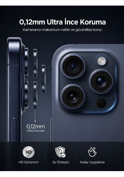 Apple iPhone Uyumlu  15 / 15 Plus Siyah Metal Kamera Lens Koruyucu Safir Cam Ultra Net Hd