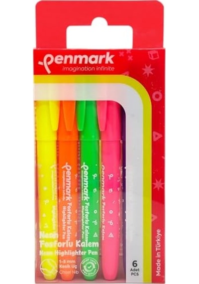 Kalem Tipi Fosforlu Kalem 6'lı Bristol Neon 124-Pembe