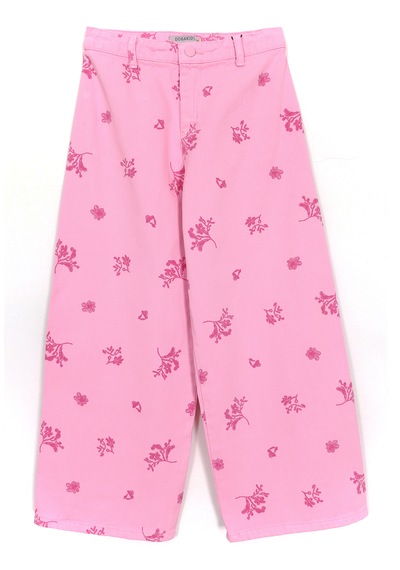Dobakids Desenli Bol Paça Kız Çocuk Denim Pantolon Pembe 1964 Pembe