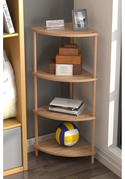 Mutfak Banyo Dolabı Rafı Çok Amaçlı Organizer Raflar Köşelik Ahşap Raflı 4 Katlı Beyaz 110x39 - Atlantik Çam Naturel