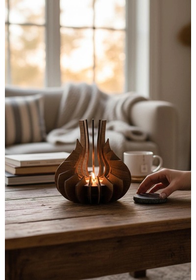 Modern Doğal Ahşap Mumluk Premium Tealight Mumluk 16 Cm Varsayılan