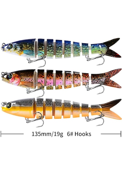 3 Adet 8 Eklemli 3d Oynak Rapala Sahte Balık Yem Seti Tatlı Ve Tuzlu Su Uyumlu Wobblers Swimbait