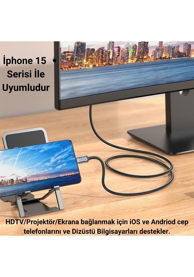Coofbe 4k 30hz Type-c To Hdmı Dönüştürücü Görüntü Aktarım Kablosu 2metre Type-c To Hdmı Görüntü Kablo
