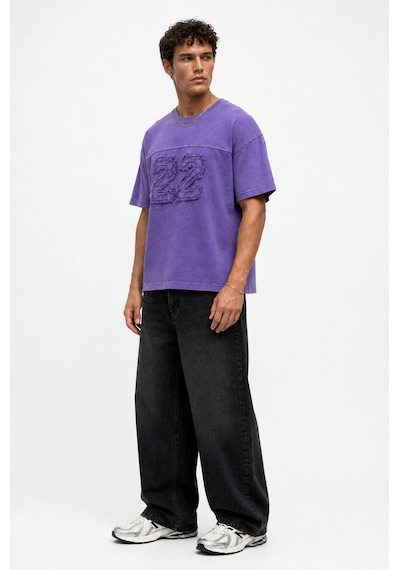 Respire Erkek 22 Nakışlı Yıkamalı Oversize T-shirt Mor