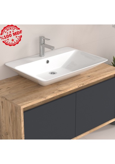 Banos Roomart 2 Kapaklı Lavabolu Ahşap-Antrasit Mdf 100 Cm Banyo Antrasit