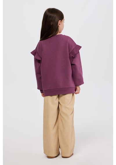 Panço Kız Çocuk Fırfır Detaylı Mürdüm Sweatshirt Mor
