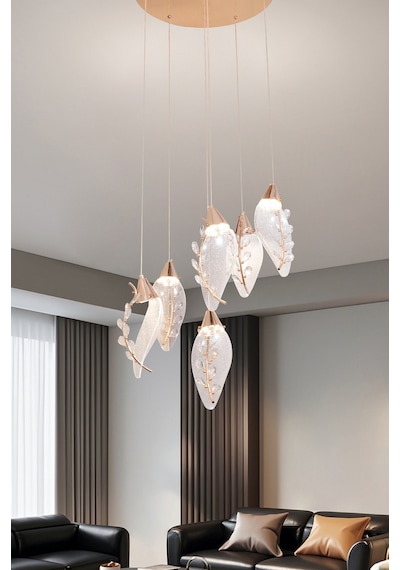Ardea 6'lı Gold Yuvarlak Sarkıt Salon Led Avize