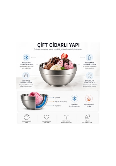 6 Adet Çift Cidarlı Paslanmaz Çelik Isı Yalıtımlı Şık Sunum Kasesi Gri