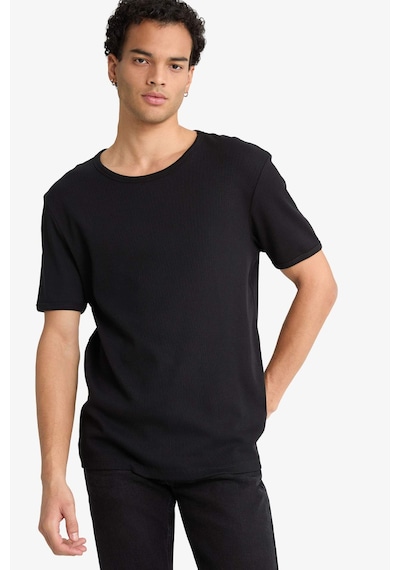 Defacto Slim Fit Dar Kesim Bisiklet Yaka Ribana Kısa Kollu Tişört F9535ax25hsbk81 SIYAH