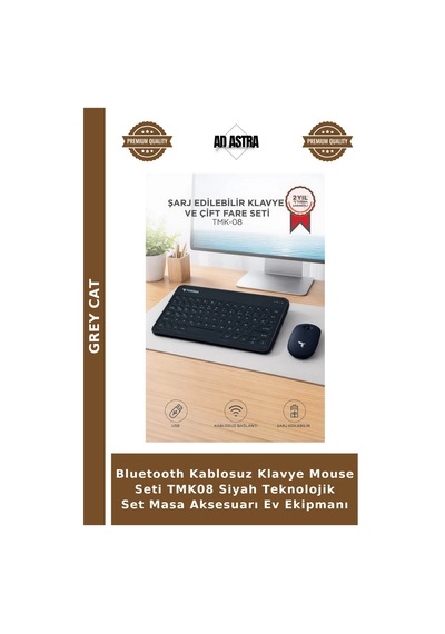 Bluetooth Kablosuz Klavye Mouse Seti Tmk08 Siyah Teknolojik Set Masa Aksesuarı Ev Ekipmanı Diğer
