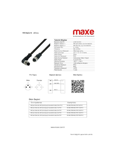 M8 4pin Dişi Düz Konnektörlü PVC 2mt