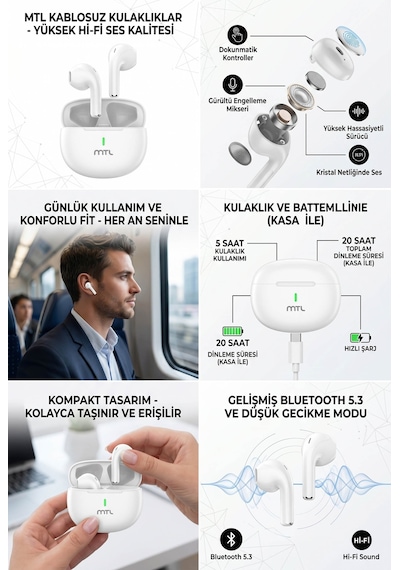 Tws Kablosuz Bluetooth Kulaklık Şık Ve Hafif Tasarım Yüksek Ses Kalitesi Hassas Dokunmatik Kontrol