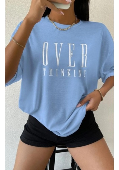 Unisex Over Think Baskılı Oversize T-shirt 001