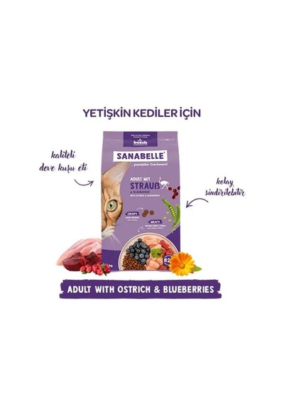 Sanabelle Life Adult Devekuşlu & Yaban Mersinli Kuru Kedi Maması 8 Kg