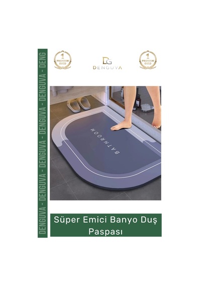 Banyopaspası Dayanıklı Nappa Deri Kaymaz Kauçuk Tabanlı Hızlı Kuruyan Gri Mavi Emici Banyo Duş Pasp Çok Renkli