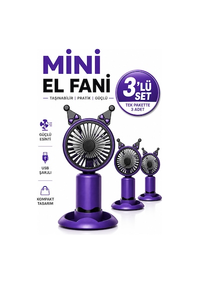 Mini El Fan Şarjlı Kulaklı Telefon Standlı Taşınabilir Mini Fan Sogutucu