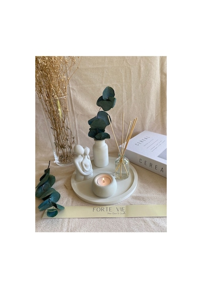 Dekoratif Minimal Vazo, Sarılan Sevgili Tealight Mum Ve Bebek Pudralı Oda Kokusu Seti