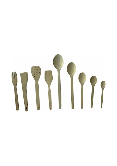 Ahşap Set 9 Parça Kaşık + Maşa + Spatula + Kevgir + Çatal