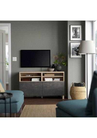 Tv Sehpası, Ağartılmış Meşe Görünümlü-koyu Gri Taş Görünümlü, 120x40x74 Cm, Kallvıken Gri Tv Sehpası, Ağartılmış Meşe Görünümlü-koyu Gri Taş Görünümlü, 120x40x74 Cm, Kallvıken Gri
