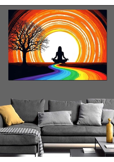 Ahşap Tablo Gün Batımında Meditasyon Yapan