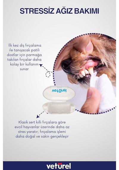 Veturel Köpek Diş Fırçası Köpek Parmak Silikon Fırça Ağız Kokusu Diş Eti Plak Tartar Saklama Kutulu 2li