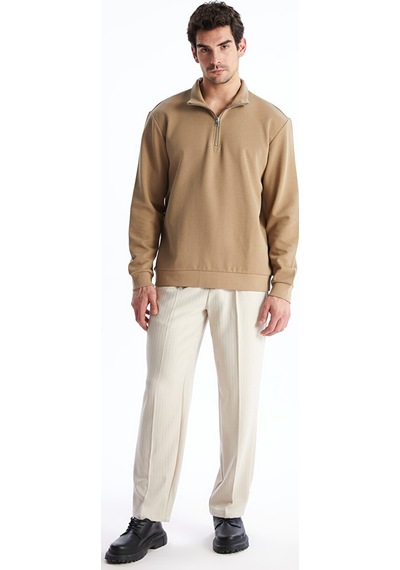 Lcw Vision Bej Dik Yaka Erkek Sweatshirt