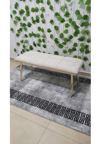 Özcan Metal Gold Metal Ayaklı Metal Kasalı Bench Mutfak Salon Antre Yatak Odası Balkon Puf Bank Krem