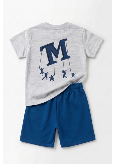 Joy Kids Erkek Çocuk Sırt Baskılı Basic Takım 4-13yaş Gri