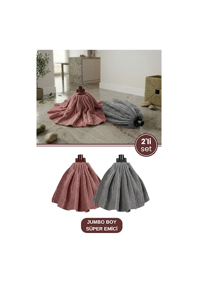 2 Adet Süper Emici Jumbo Boy Mikrofiber Havlu Mop, Tüm Yüzeylerle Uyumlu Yedek Mop Başlığı 2 Li Set Çok Renkli