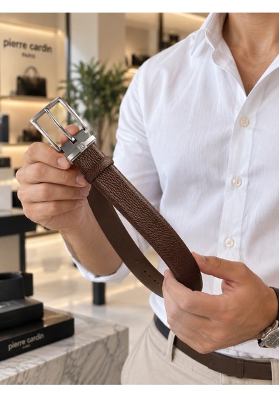 Pierre Cardin Erkek Kemer %100 Hakiki Deri Kahve Floater Deri Kemer