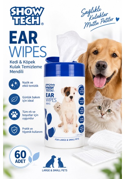 Showtech Ear Wipes Kedi Köpek Kulak Temizleme Mendili 60 Adet