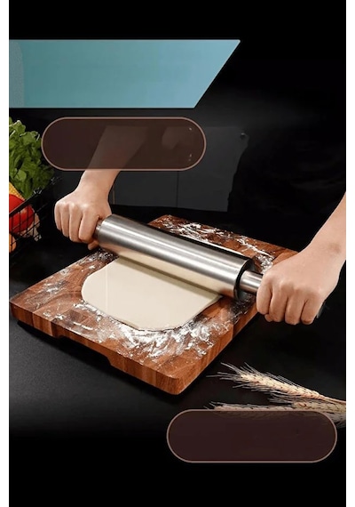Büyük Boy Paslanmaz Çelik Merdane Ergonomik Döner Saplı Hamur Açma Rulosu Mutfak Şef Yardımcısı