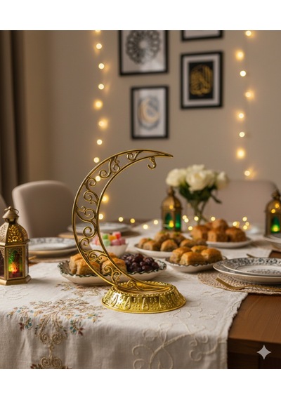 28 Cm Ramazan Dekoratif Masa Üstü Hilal Gold Altın Plastik Tabanlı Süs Diğer