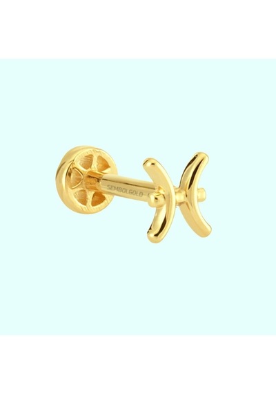 Altın Tragus Piercing 14 Ayar Balık Burcu