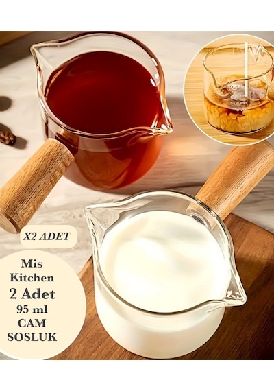 2 Li Ahşap Saplı Küçük Cam Sosluk, Reçellik Sunumluk 95 Ml