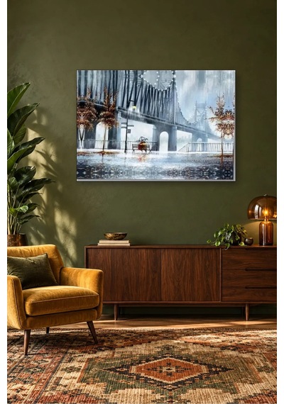 Fida Yağmurlu Günde Brooklyn Köprüsü Canvas Tablo Çok Renkli