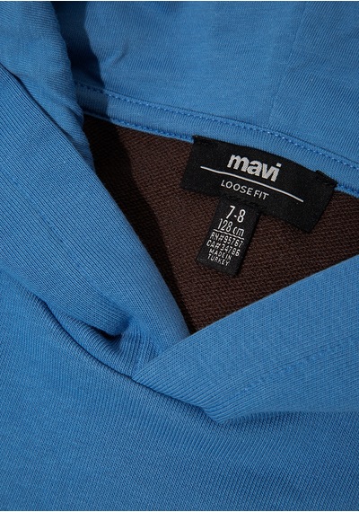 Mavi - Baskılı Kapüşonlu Mavi Sweatshirt 6s10166-70724 Mavi